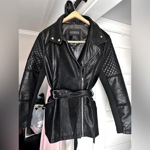 Guess genuine leather black jacket coat size Large